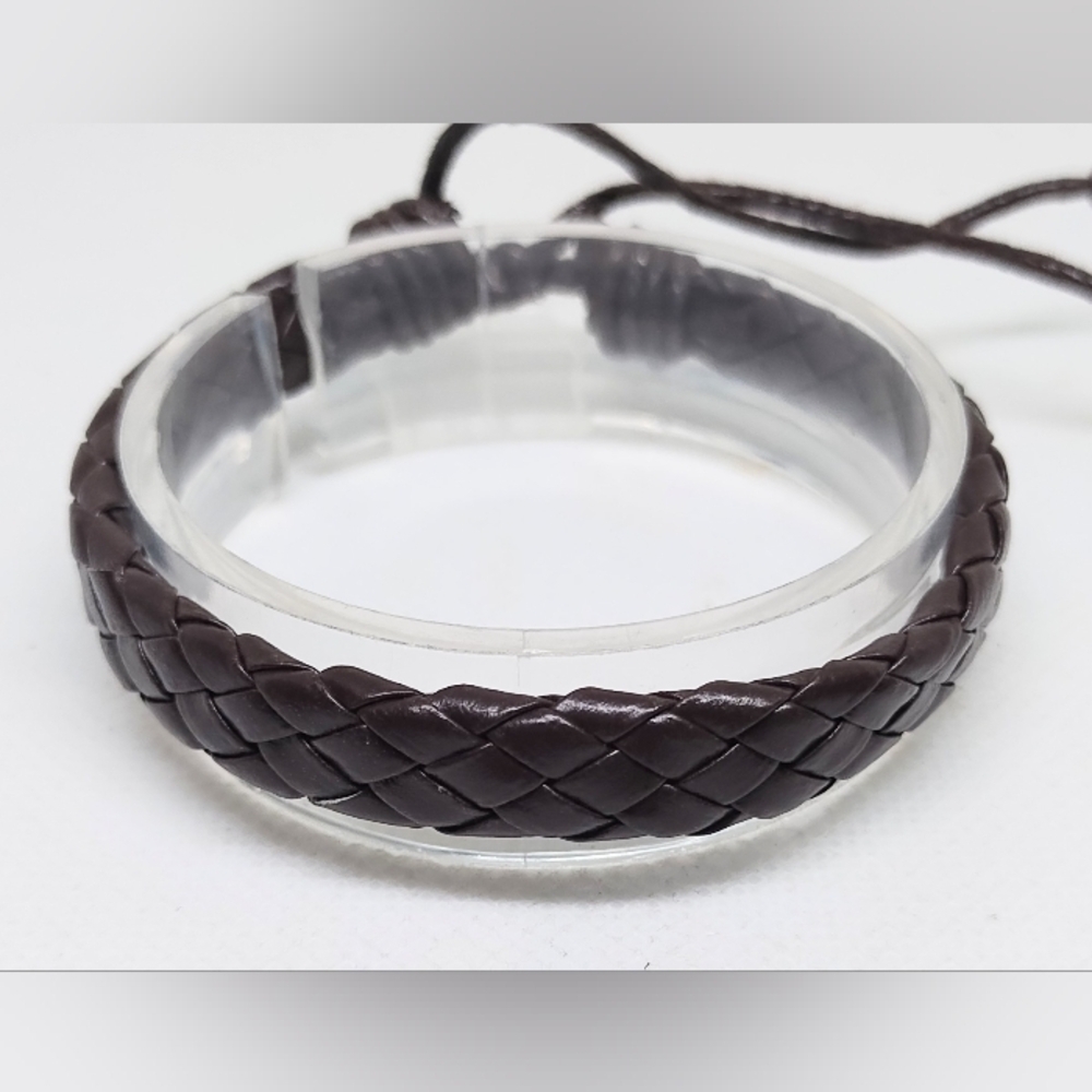 Men's bracelet Leather Braided Brown New f36